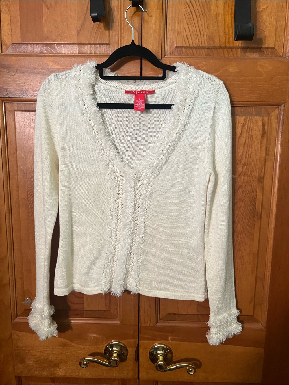 Alfani Cream Fringe-Trim V-Neck Cardigan